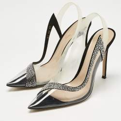 Pre Owned Gianvito Rossi Black PVCand Satin Crystal Embellished Hortensia Pumps Size 41