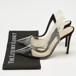 Pre Owned Gianvito Rossi Black PVCand Satin Crystal Embellished Hortensia Pumps Size 41