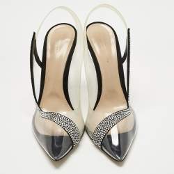 Pre Owned Gianvito Rossi Black PVCand Satin Crystal Embellished Hortensia Pumps Size 41