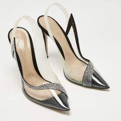 Pre Owned Gianvito Rossi Black PVCand Satin Crystal Embellished Hortensia Pumps Size 41