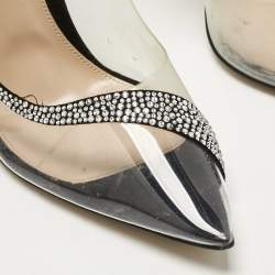 Pre Owned Gianvito Rossi Black PVCand Satin Crystal Embellished Hortensia Pumps Size 41