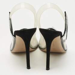 Pre Owned Gianvito Rossi Black PVCand Satin Crystal Embellished Hortensia Pumps Size 41