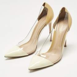 Pre Owned Gianvito Rossi Cream/Beige Patent Leather and PVC Plexi Pumps Size 40