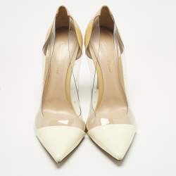 Pre Owned Gianvito Rossi Cream/Beige Patent Leather and PVC Plexi Pumps Size 40