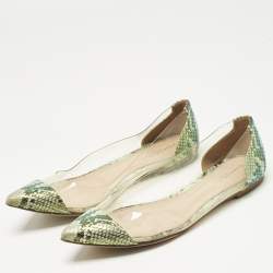Pre Owned Gianvito Rossi Multicolor PVC and Python Embossed Leather Plexi Ballet Flats Size 37.5