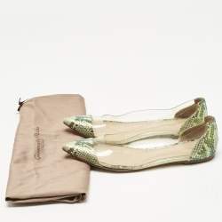 Pre Owned Gianvito Rossi Multicolor PVC and Python Embossed Leather Plexi Ballet Flats Size 37.5