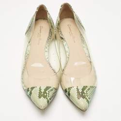 Pre Owned Gianvito Rossi Multicolor PVC and Python Embossed Leather Plexi Ballet Flats Size 37.5