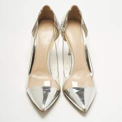 Pre Owned Gianvito Rossi Silver/Transparent  Leather and PVC Plexi Pumps Size 38.5