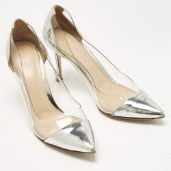 Pre Owned Gianvito Rossi Silver/Transparent  Leather and PVC Plexi Pumps Size 38.5