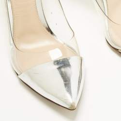 Pre Owned Gianvito Rossi Silver/Transparent  Leather and PVC Plexi Pumps Size 38.5