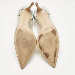 Pre Owned Gianvito Rossi Silver/Transparent  Leather and PVC Plexi Pumps Size 38.5