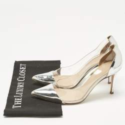 Pre Owned Gianvito Rossi Silver/Transparent  Leather and PVC Plexi Pumps Size 38.5