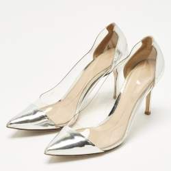 Pre Owned Gianvito Rossi Silver/Transparent  Leather and PVC Plexi Pumps Size 38.5