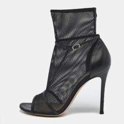 Pre Owned Gianvito Rossi Black Leather and Mesh Idol Ankle Length Boots Size 38.5