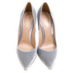 Pre Owned Gianvito Rossi Grey Velvet Pointed Toe Pumps Size 40.5