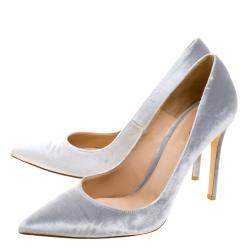 Pre Owned Gianvito Rossi Grey Velvet Pointed Toe Pumps Size 40.5