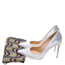 Pre Owned Gianvito Rossi Grey Velvet Pointed Toe Pumps Size 40.5