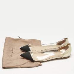 Pre Owned Gianvito Rossi Gold/Black Leather and PVC Plexi Ballet Flats Size 38.5