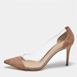 Pre Owned Gianvito Rossi Beige/Transparent Suede and PVC Plexi Pumps Size 40