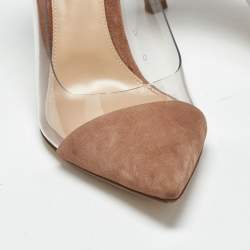 Pre Owned Gianvito Rossi Beige/Transparent Suede and PVC Plexi Pumps Size 40
