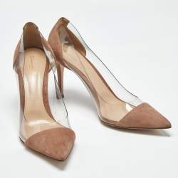 Pre Owned Gianvito Rossi Beige/Transparent Suede and PVC Plexi Pumps Size 40