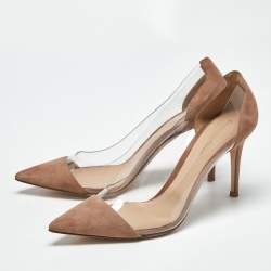 Pre Owned Gianvito Rossi Beige/Transparent Suede and PVC Plexi Pumps Size 40