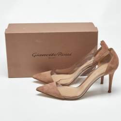 Pre Owned Gianvito Rossi Beige/Transparent Suede and PVC Plexi Pumps Size 40