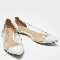 Pre Owned Gianvito Rossi White/Transparent Leather And PVC Plexi Pointed Toe Ballet Flats Size 35