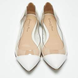 Pre Owned Gianvito Rossi White/Transparent Leather And PVC Plexi Pointed Toe Ballet Flats Size 35