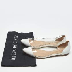 Pre Owned Gianvito Rossi White/Transparent Leather And PVC Plexi Pointed Toe Ballet Flats Size 35