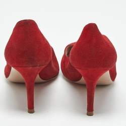 مملوكة مسبقًا حذاء كعب عالي جيانفيتو روسي مقدمة مدببة شامواه أحمر مقاس 39