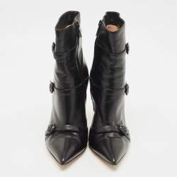 Pre Owned Gianvito Rossi Black Leather Ankle Length Boots Size 39