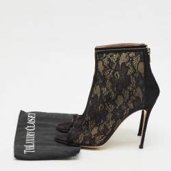 Pre Owned Gianvito Rossi Black Lace and Mesh Ankle Length Boots Size 39