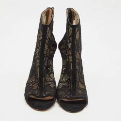 Pre Owned Gianvito Rossi Black Lace and Mesh Ankle Length Boots Size 39