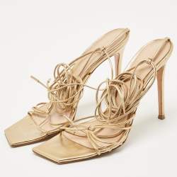 Pre Owned Gianvito Rossi Metallic Gold Leather Giza Wrapped Sandals Size 41