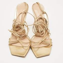 Pre Owned Gianvito Rossi Metallic Gold Leather Giza Wrapped Sandals Size 41