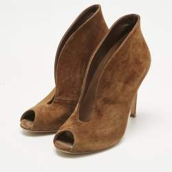 Pre Owned Gianvito Rossi Brown Suede Vamp Peep Toe Booties Size 35