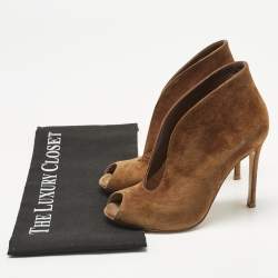 Pre Owned Gianvito Rossi Brown Suede Vamp Peep Toe Booties Size 35