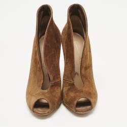 Pre Owned Gianvito Rossi Brown Suede Vamp Peep Toe Booties Size 35