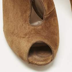 Pre Owned Gianvito Rossi Brown Suede Vamp Peep Toe Booties Size 35
