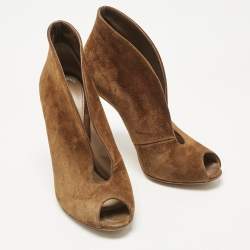 Pre Owned Gianvito Rossi Brown Suede Vamp Peep Toe Booties Size 35