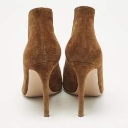 Pre Owned Gianvito Rossi Brown Suede Vamp Peep Toe Booties Size 35