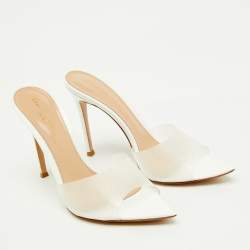 Pre Owned Gianvito Rossi Transparent PVC and Patent Leather Elle Slide Sandals Size 37.5