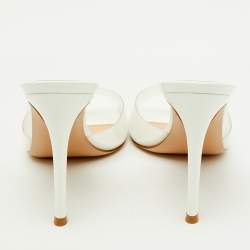 Pre Owned Gianvito Rossi Transparent PVC and Patent Leather Elle Slide Sandals Size 37.5