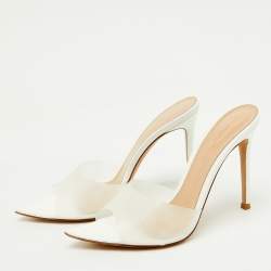 Pre Owned Gianvito Rossi Transparent PVC and Patent Leather Elle Slide Sandals Size 37.5