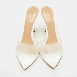 Pre Owned Gianvito Rossi Transparent PVC and Patent Leather Elle Slide Sandals Size 37.5