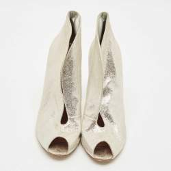 Pre Owned Gianvito Rossi Silver Suede Peep Toe Ankle Booties Size 41