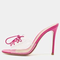 Pre Owned Gianvito Rossi Transparent/Pink PVC and Leather Lace Up Slide Sandals Size 39
