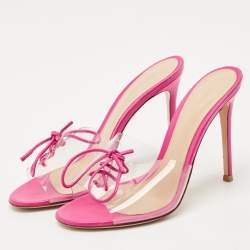 Pre Owned Gianvito Rossi Transparent/Pink PVC and Leather Lace Up Slide Sandals Size 39