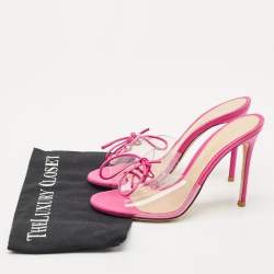 Pre Owned Gianvito Rossi Transparent/Pink PVC and Leather Lace Up Slide Sandals Size 39